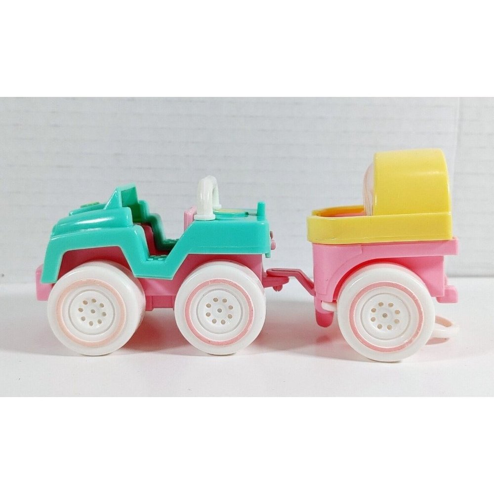 1987 Fisher Price Smooshees Cuddlers Missy & Mary Mare Jeep & Trailer Wagon